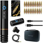 Ambition Complete Tattoo Kit - Wireless Tattoo Machine with 2pcs Power Supply Coreless Motor 20pcs Tattoo Cartridge Needles Rotary Tattoo Cartridge Pen with 1500mAh Power Supply Digital LCD Display