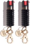 BLINGSTING Pepper Spray for Women - Maximum Strength OC Self Defense Spray - 12 ft Range - UV Marking Dye for Police ID - Swipe Safety Lock - Compact & Fashionable Keychain - Black Studs (2 Pack)