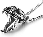 HZMAN Men's Punk Pendant Necklace, Gothic Stainless Steel Openable Sabertooth Tiger Skull Jewelry, Stainless Steel, No Gemstone