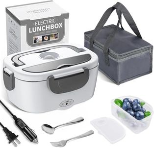 Electric Lunch Box Food Heater, 3 in 1 Ultra Quick Heated Lunch Boxes for Adults, 12V/24V/220V Portable Food Warmer for Car/Truck/Office with Fork Spoon and Insulated Carry Bag (White)