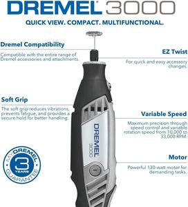 Dremel 3000 Rotary Tool Kit – Variable Speed Multi-Use Tool Set