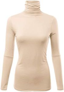 FASHIONOLIC Womens Premium Long Sleeve Turtleneck Lightweight Pullover Top Sweater (S-3X, Made in USA), Cllt002-taupe, Large