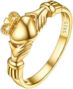 PROSILVER Gold Crown Promise Rings Band Size 12 Wedding Jewelry Irish Claddagh Heart Ring