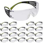 3M Safety Glasses, SecureFit, 20 Pack, ANSI Z87, Anti-Fog Anti-Scratch Clear Lens, Green/Black Frame, Flexible Temples