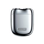 yoose Mini Shaver On-The-Go, Portable Alloy Electric Shaver for Men, Cordless Travel Shaver, Dry Shave, USB-C Rechargeable Electric Razor, IPX7 Waterproof, Easy Cleaning, Battery Indicator, Silver