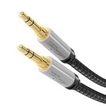 Aux cable, 2m short – 3.5mm audio cable, designed in Germany – headphone cable & aux cable for car/iPhone/laptop, break-proof casing, tangle-free nylon braiding, jack cable, black – by CableDirect