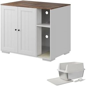 Garvee Dog-Proof Large Cat Litter Box Enclosure with Scratch Pad, Large Automatic Litter Box Furniture for Placing Self-Cleaning Litter Box,Litter Cabinet with Outlet,Space for Cat Stuffs