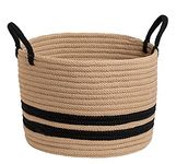 PrintShoppie Cotton Large Planter Basket for Storage, Clothes, Kitchen (1 Piece with Handle, Beige-Black, 35x30 cm) - Round Woven Handcrafted Basket for Bedroom, Living Room, Wardrobe, Toys, Picnic