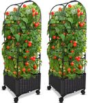 MYMULIKE 2 Pack Tomato Planter with Trellis, 53 inch Self-Watering Tomato Planter Boxes with Wheels, Raised Garden Bed Planter Box Trellis Support Cage for Plants/Vegetables