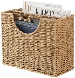 Coeusy Wicker Magazine Basket, Paper Rope Woven Magazine Holder for Files, Books, Documents, Newspapers, Narrow Boho Organizer and Storage Bins with Handle for Office, Living Room, Bathroom (Natural)