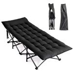 Bonnlo Folding Camping Cot with Thick Pad – Portable Camp Bed for Adults, Single Sleeping Cot with Removable Mattress, 190×71×36cm, Heavy Duty & Lightweight for Travel, Office Nap, Home, Beach (Black)