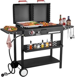 Propane Gas Griddle Charcoal Grill Combo Flat Top Griddle W/Dual Lids & 2 Side Shelves Dual Fuel BBQ Grill for Outdoor Barbecue