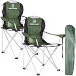 Green Haven Deluxe Padded Camping Chairs - Set of 2 Heavy-Duty Folding Chair Hold up to 120kg - Flat Feet Camping Chairs with Cup Holder and Side Pockets - Comfortable Beach Chairs…