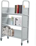 GAOMON Book Cart, 3-Layer V-Shaped Silver Library Book Cart, 200LBS Loading Capacity Book Cart with Lockable Rolling Pulleys for Libraries, Bookstores, Classrooms, Offices