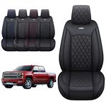 Aierxuan Chevy Silverado Gmc Sierra Front Seat Covers Custom Fit 2007-2025 1500 2500HD 3500HD Crew Double Extended Cab Waterproof Leather Truck Cushions (2 PCS Front, Black)