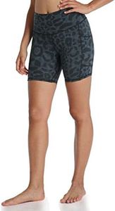 Colorfulkoala Women's High Waisted Biker Shorts with Pockets 6" Inseam Workout & Yoga Tights (XS, Cyan Leopard)