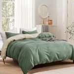 Sedefen Green Duvet Cover Set Queen Size Reversible Solid Beige Bedding Duvet Cover Set 3 Pieces Soft Microfiber Comforter Cover with Zipper Ties for All Seasons