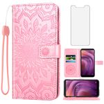 Phone Case for Alcatel 3V 2019 Wallet Cases with Tempered Glass Screen Protector Sunflower Leather Slim Flip Cover Card Holder Stand Cell Accessories Alcatel3V Acatel 3 V V3 19 5032W Women Rose Gold
