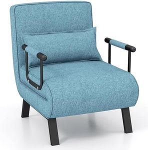 COSTWAY Folding Sofa Bed, 4-in-1 Convertible Single Sofa Chair Bed with 6-Position Adjustable Backrest and Pillow, Padded Seat Lounge Couch Guest Sleeper Recliner Armchair for Living Room (Turquoise)