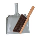 OAKART Metal Dustpan and Brush Small Soft Bristle Wooden Broom Heavy Duty