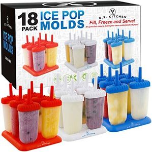 U.S. Kitchen Supply Jumbo Set of 18 Classic Ice Pop Popsicle Molds - Sets of 6 Red, 6 White & 6 Blue - Reusable USA Colored Ice Pop Makers