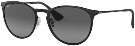 Ray-Ban RB3539 Erika Metal Round Sunglasses, Black/Polarized Light Grey Gradient Grey, 54 mm