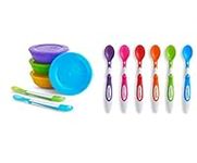 Munchkin Love a Bowls, 10 Piece Bowl and Spoon Set with Soft Tip Infant Spoons, Multi-Coloured, Pack of 6