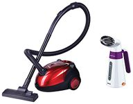 Inalsa Spruce Vacuum Cleaner-1200W for Home with Blower Function, 2L Reusable dust Bag (Red/Black) Garment Steamer Handy Steam-600W with Detachable Fabric Brush & 120ml Capacity