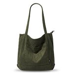 KALIDI Corduroy Tote Bag with Zipper Waterproof Cord Tote Bag for Women with Pockets Compartments Large Capacity Shoulder Bags Handbags for School Work Shopping Travel Daily Use,Green