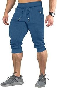 FASKUNOIE Workout Pants for Men Gym Athletic Capri Short Pants with Zipper Pockets Thermal Blue