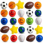 Bulk Mini Stress Balls (25 Pack) 2-3 Inch Soft Squeezable Sensory Fidget Balls, in a Variety of Shapes and Colors, for Kids Party Favors, Birthday Gifts for Boys & Girls