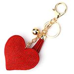 LCHULLE Bling Glitter Keychain Crystal Rhinestone Love Heart Design Key Ring Super Fashonable Keyring Charm Pendant Purse Bag Durable Metal Key Holder Jewellery Key Buckle for Women Girl, Red