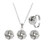 FDEETY Women's Jewellery Set Friendship Knot Twist Pendant Necklace Earrings Ring Dainty Jewelry Set Accessories Bridal Jewelry Set Anniversary Birthday Jewelry Gift for Ladies Girls（Silver）