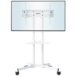 BONTEC Mobile TV Stand on Wheels for 32-85 inch LCD LED OLED Flat Curved TVs, Height adjustable Shelf Trolley Floor Stand Holds up to 60kg, TV Stand with Tray Max VESA 600x400mm, White