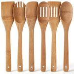 Wooden Spoons for Cooking, 6 Piece Dark Wooden Spoon Set, Wooden Spatula for Cooking, Slotted Wood Bamboo Spoon, Wooden Utensil Set, Premium Wood Kitchen Utensils
