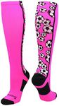 MadSportsStuff Crazy Soccer Socks with Soccer Balls over the calf (Neon Pink/Black, Medium)