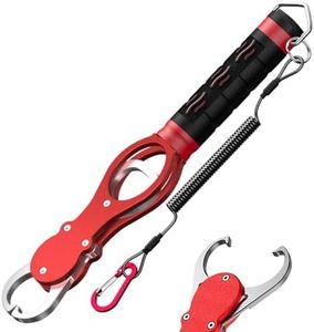 Fish Lip Gripper with Scale 40lb, Aluminum Fishing Gripper Tool with Non-Slip Rubber Grip and Lanyard, Heavy Duty Saltwater & Freshwater Fishing Accessories, Fishing Gifts for Men Dad (A)