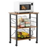 sogesfurniture 3-Tier Kitchen Baker's Rack Utility Shelf Microwave Oven Stand Storage Cart Workstation Shelf 3-Tier Kitchen Utility Carton Wheels with Storage, Retro, BHCA-W4-FG