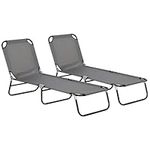 Outsunny Foldable Sun Lounger Set of 2 with 5-Position Adjustable Backrest, Outdoor Portable Recliner Chaise Lounge Chair for Beach, Garden, Poolside, Grey