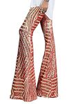 BLENCOT Bell Bottoms for Women High Waisted Wide Leg Palazzo Pants Bling Sequin Flared Trousers, Red, Medium