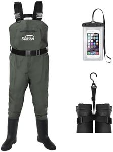 DikaSun Waterproof Fishing Waders for Men Women| 2-Ply Nylon/PVC Chest Wader with Boots for Fly Fishing| Lightweight Bootfoot Waders (Green, M6/W8)