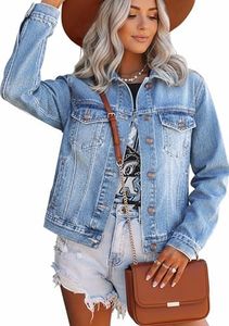 Jean Jacket Women - 100% Cotton Denim Jacket for Women Clothing in Regular Fit & Plus Sizes with Waist Adjuster