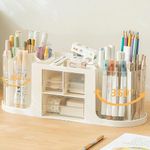 Rotating Desk Organizer with 2 Pen Holder, Office Desk Organizers and Storage with 10 Slots 360 Degree Rotating Pencil Holder for Desk+3 Drawer Organizers+1 Top Storage Tray for School Supplies