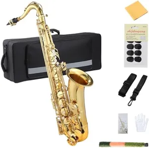 GarveeLife AS200 Saxophone, B Flat Tenor with Mouthpiece, Reeds, Strap, Case, Cleaning Cloth, Gloves and Brush, Beginner Gold Sax for Students and Musicians
