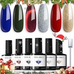 modelones Christmas Gel Nail Polish 6 Colors Winter Red Green Glitter Gold Silver Red Cat Eye Gel Nail Polish Dark Green Red Champagne Gold Gel Polish Soak Off Led Nail Art DIY Salon Gift For Women