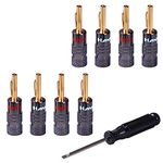 HANNLINTE Speaker Wire Banana Plugs (4 Pairs, 8 Plugs) 24K Gold Plated Dual Screw Lock Speaker Connector, Banana Pins Plug for Home Theater, Audio/Video Receiver Sound Systems