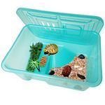 Fhiny Turtle Tank Aquarium, Plastic Turtle Habitat with Platform Plants Breeding Box with Lid Basking Platform Terrapin Lake Prevent Climbing Escaping for Tortoise Crayfish Crab (Medium)