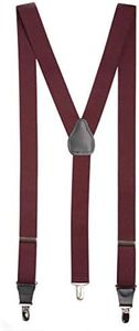 HOLD'EM Suspender for Men Made in USA Y-Back Leather Crosspatch Clip on tuxedo suspenders - Burgundy (Tall - 54")