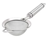 AOWOTO 3.35inch 304 Stainless Steel Fine Mesh Strainers for Kitchen, Colander-Skimmer with Handle, Metal Sieve Sifters for Food, Rice, Oil, Noodles, Fruits, Vegetable, Tea Strainer