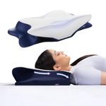Frido Cervical Butterfly Pillow| Orthopedic Memory Foam Pillow for Neck & Shoulder Pain | Ergonomic Contours | Dual Height Options | Pillow for Side Sleepers with Arm Support | Blue | Pack of 1